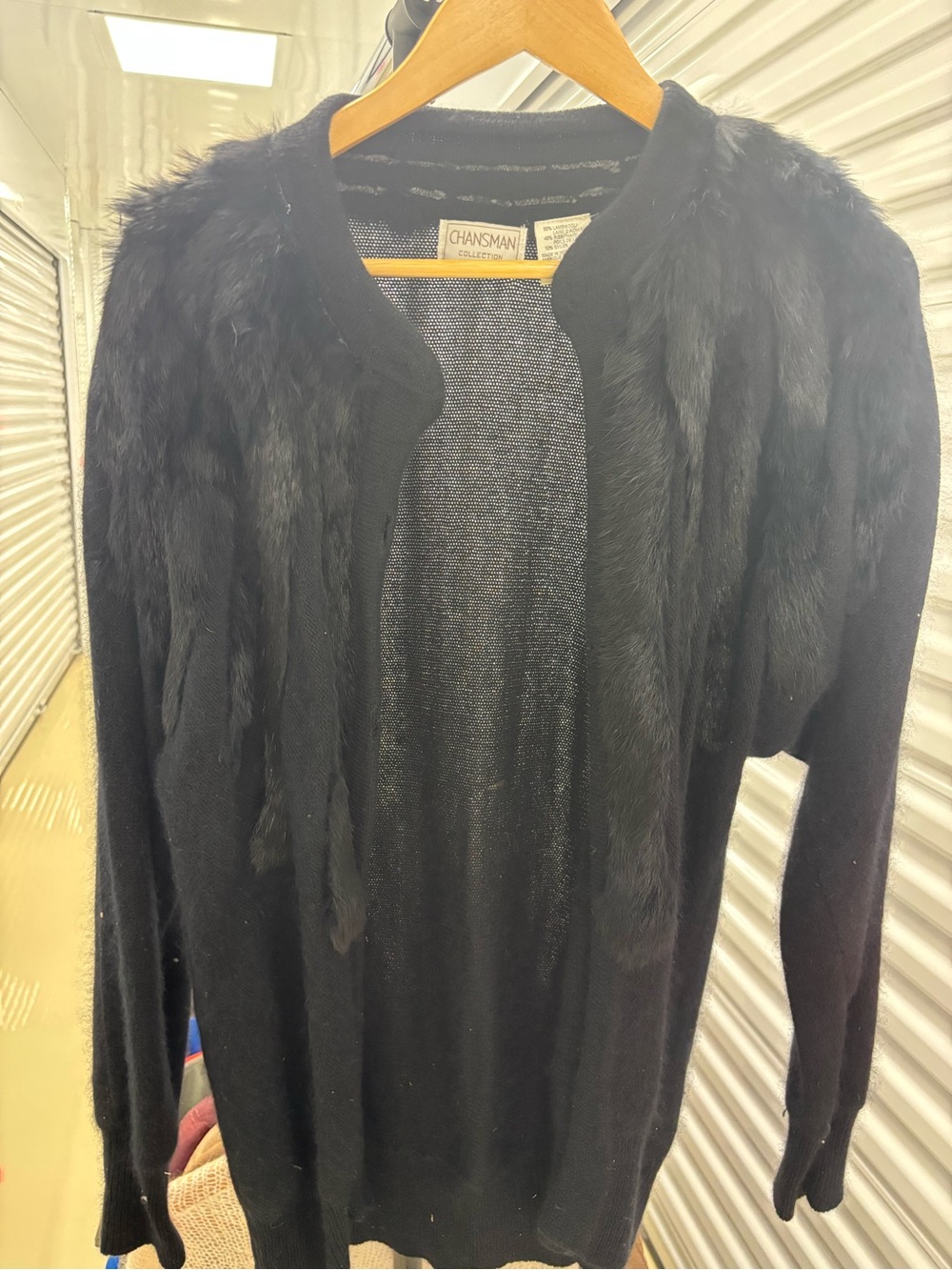 Black Rabbit Fur Trim Sweater